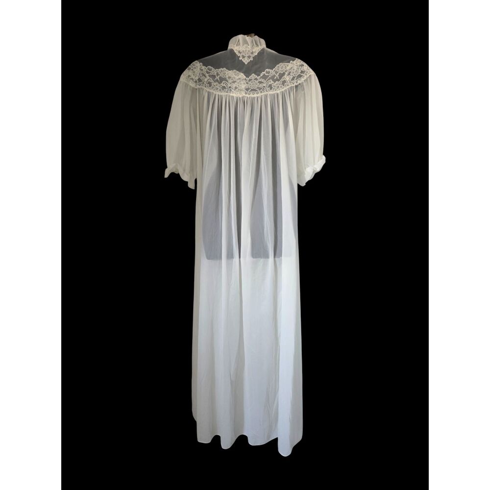 VTG 60s Vanity Fair Sheer Nylon Tricot Robe High Ruffle Collar Peignoir Dollette - Picture 4 of 10